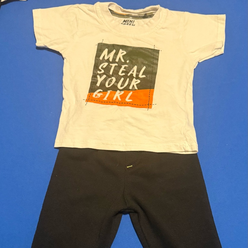 Set of 2 Size 18 M Fresh Premium White Cotton Tee& Nickelodeon black sweatpants